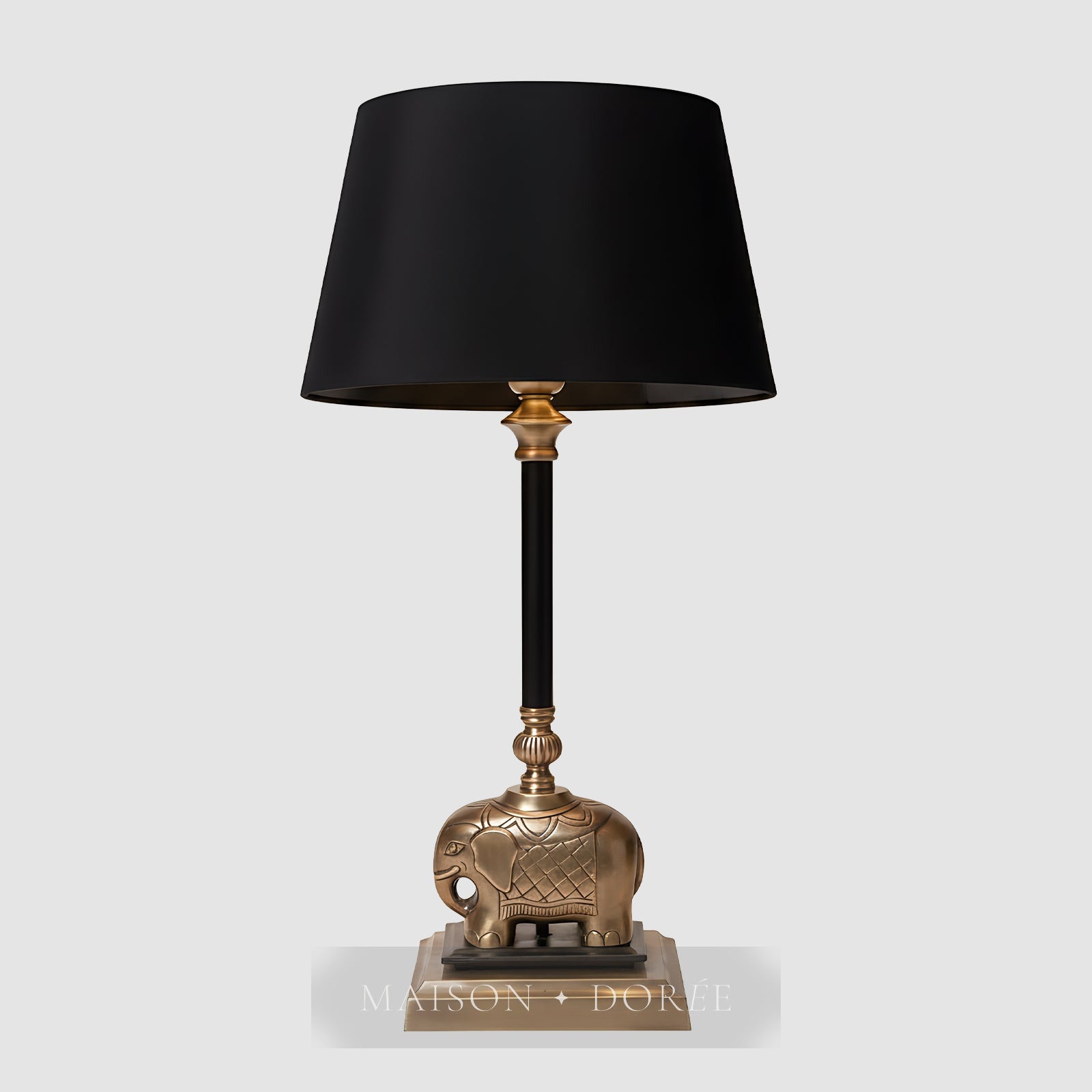 Sabu Elephant Table Lamp Base Antique Brass and Black- Base Only