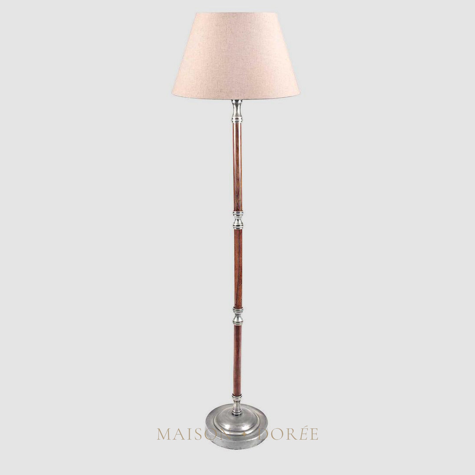 Brunswick Floor Lamp Base Silver with Timber- Base Only