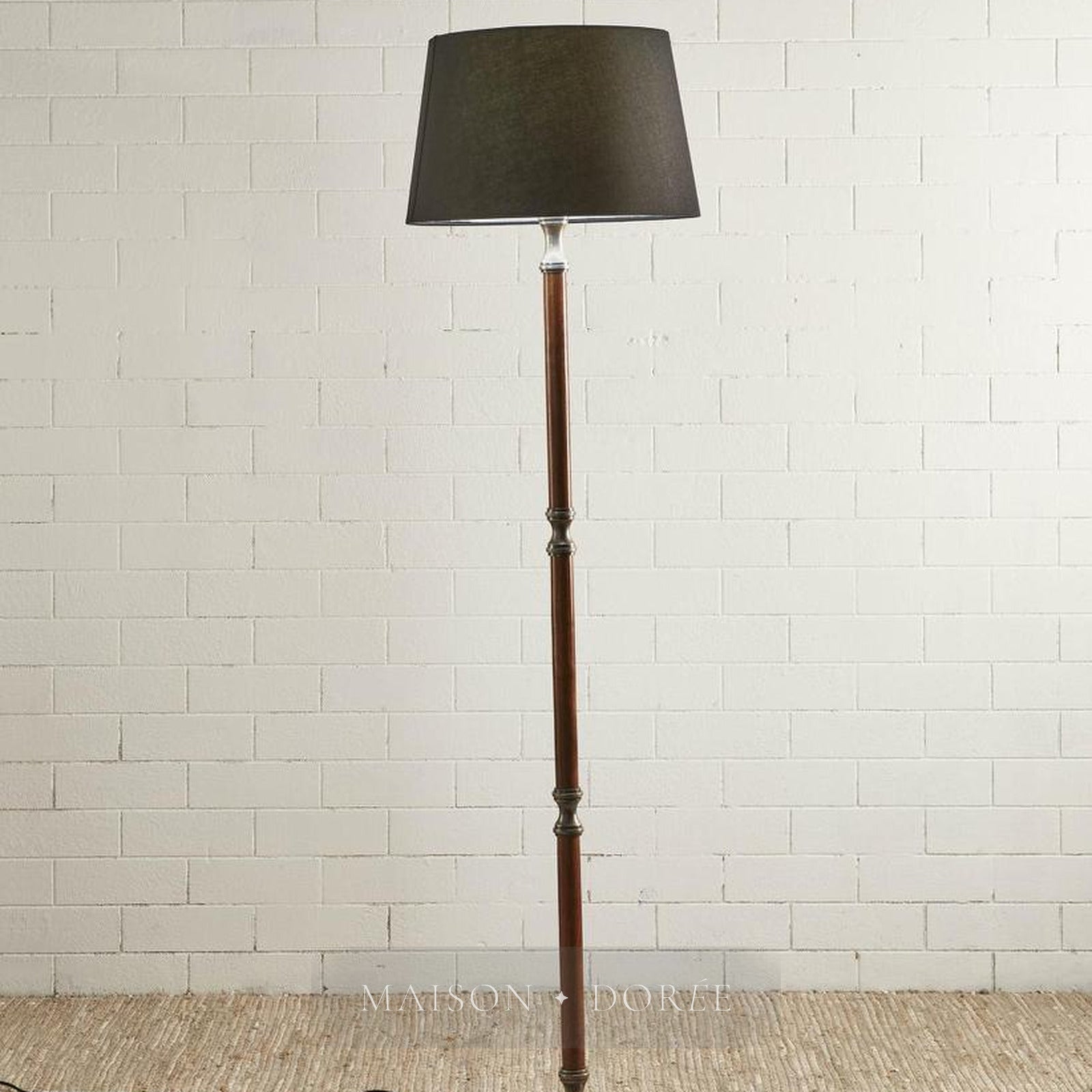 Brunswick Floor Lamp Base Silver with Timber- Base Only