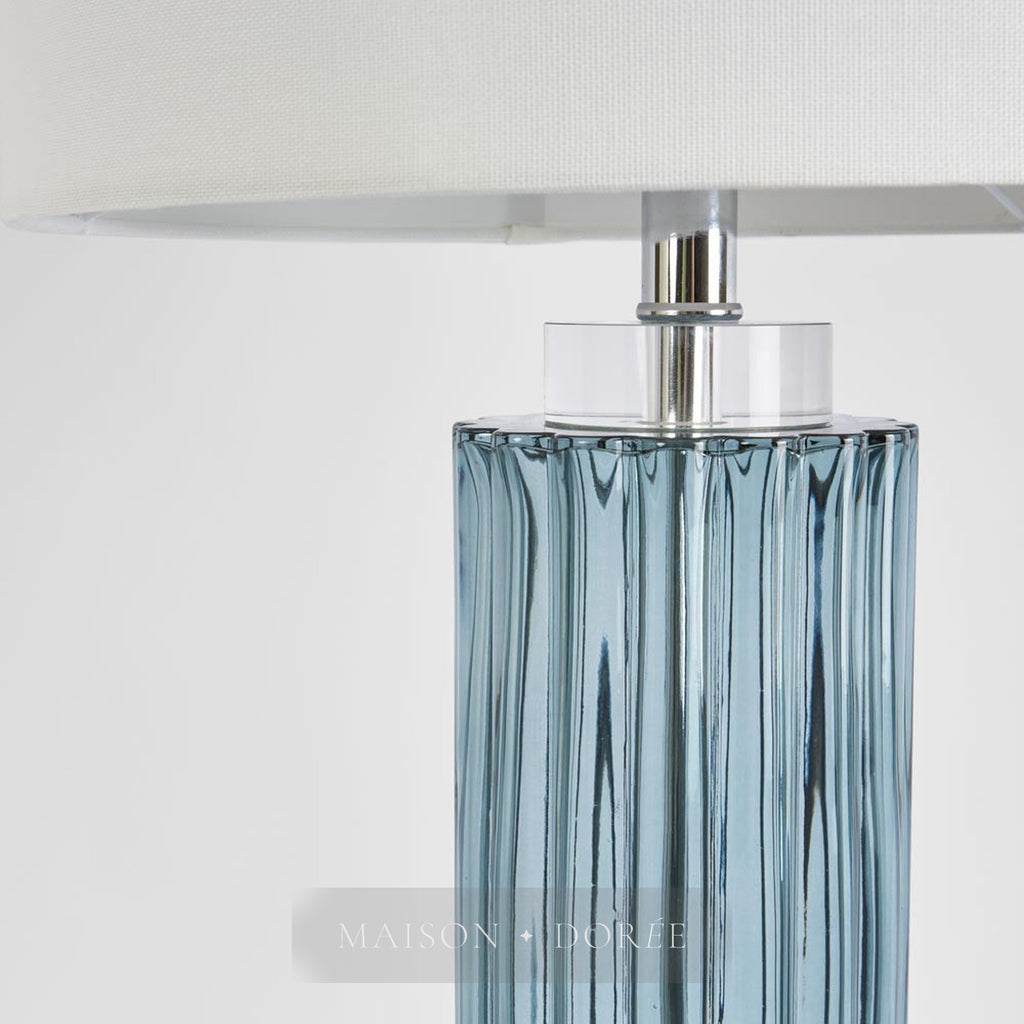 Serento Blue Glass Table Lamp & White Shade