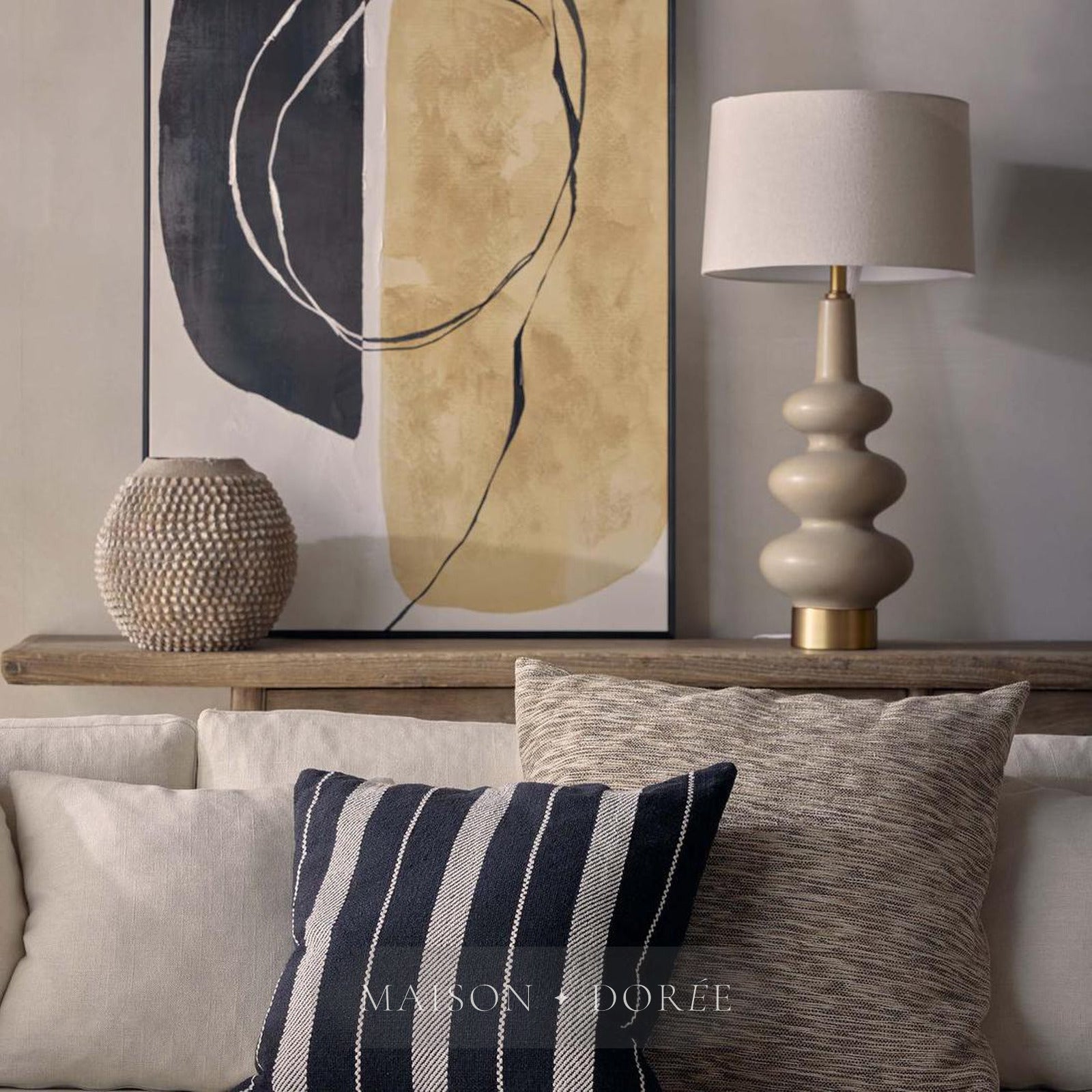 Linden Sandstone Table Lamp & Linen Shade