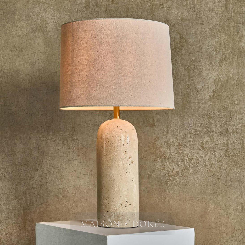 Olsen Travertine Table Lamp & Linen Shade