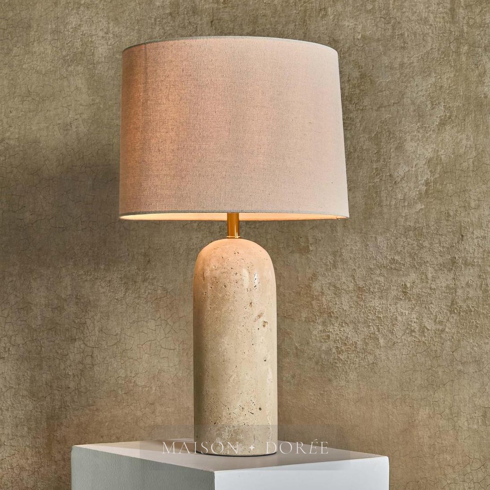 Olsen Travertine Table Lamp & Linen Shade