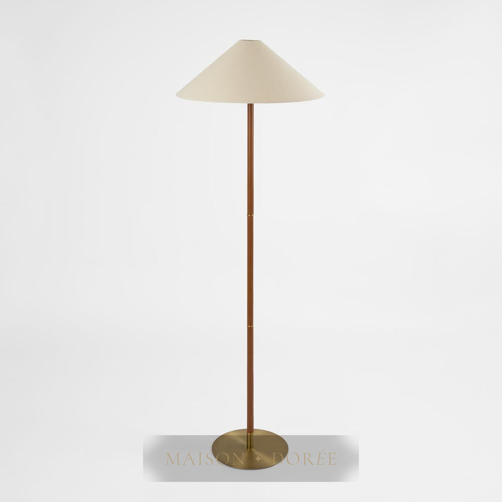 Huntley Leather & Brass Floor Lamp & Linen Shade — Brass