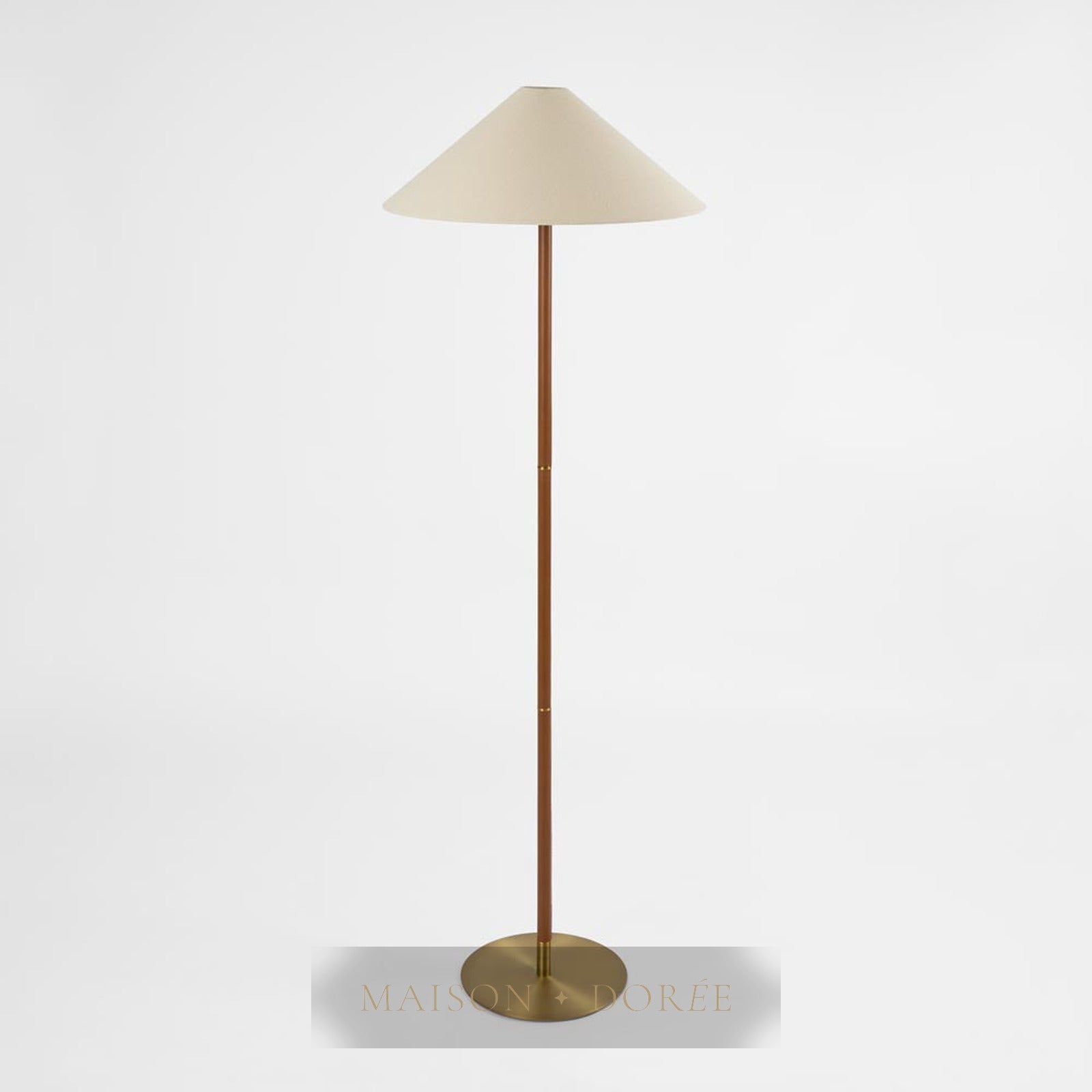 Huntley Leather & Brass Floor Lamp & Linen Shade — Brass