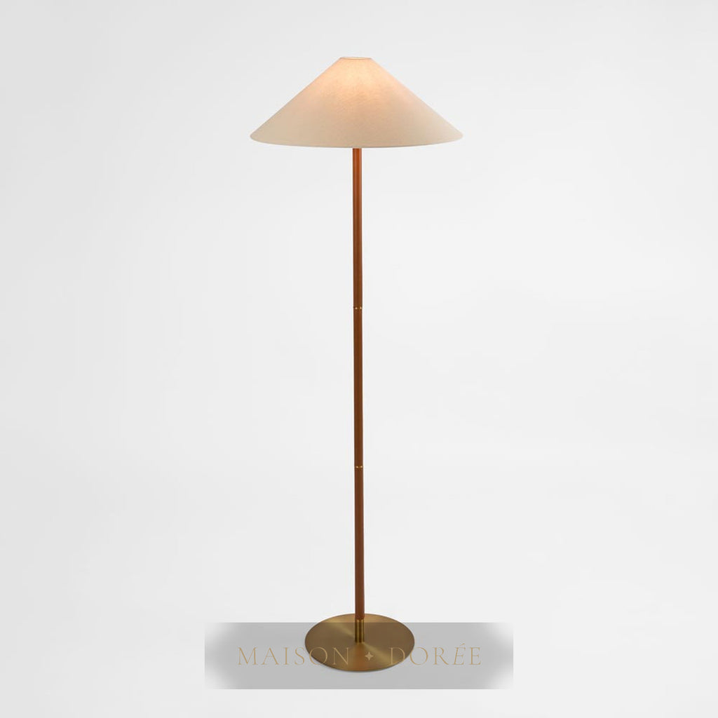 Huntley Leather & Brass Floor Lamp & Linen Shade