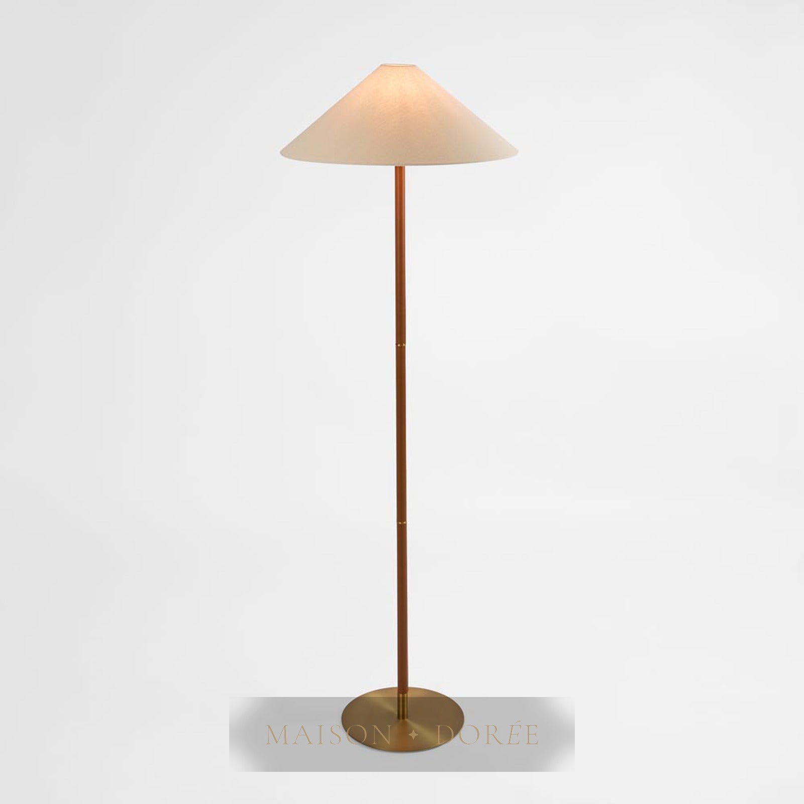 Huntley Leather & Brass Floor Lamp & Linen Shade