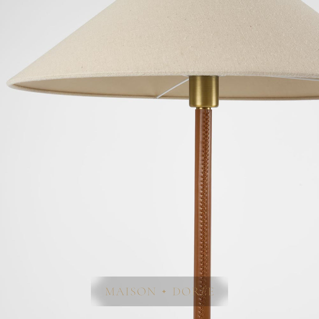 Huntley Leather & Brass Floor Lamp & Linen Shade