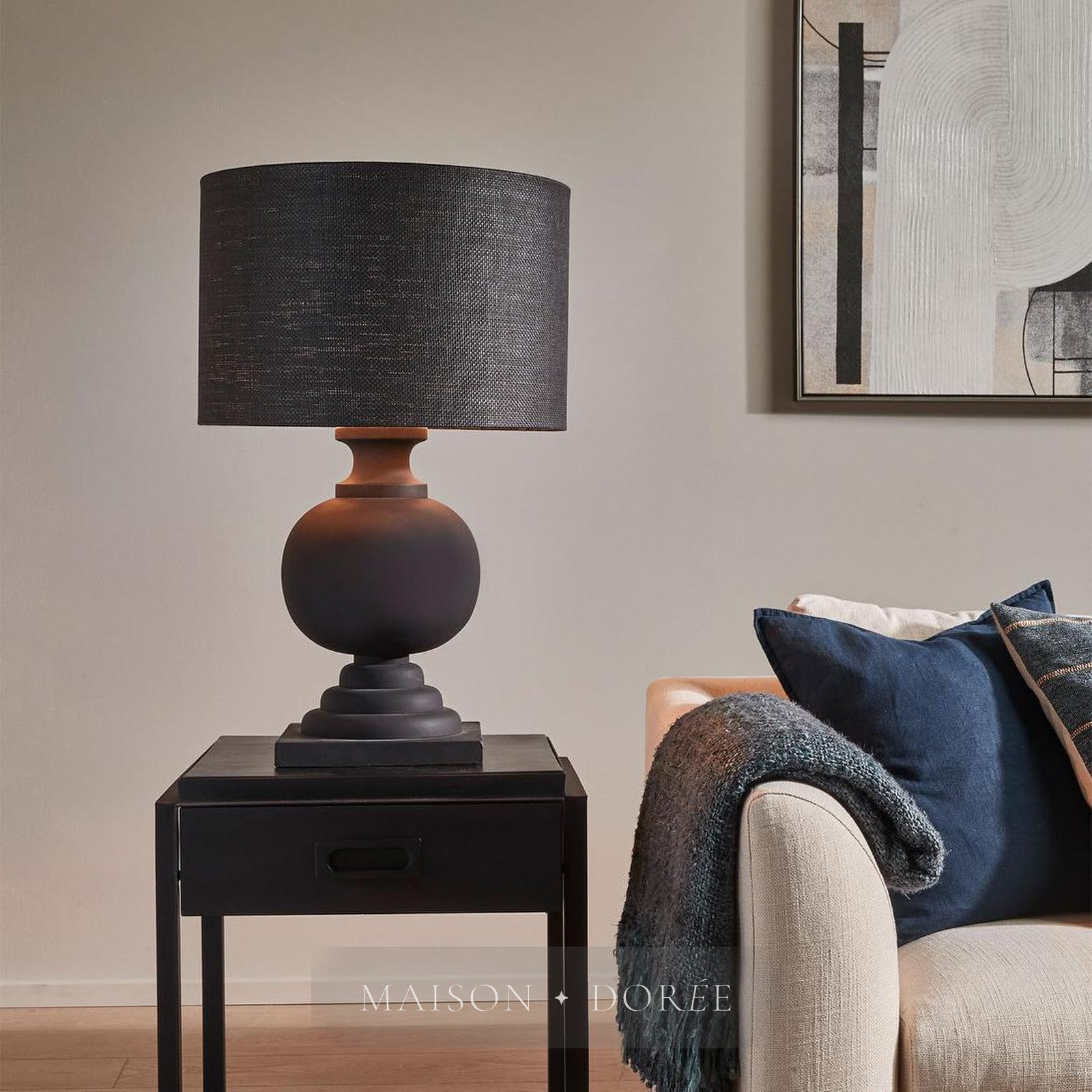 Coach Table Lamp Black With Black Shade