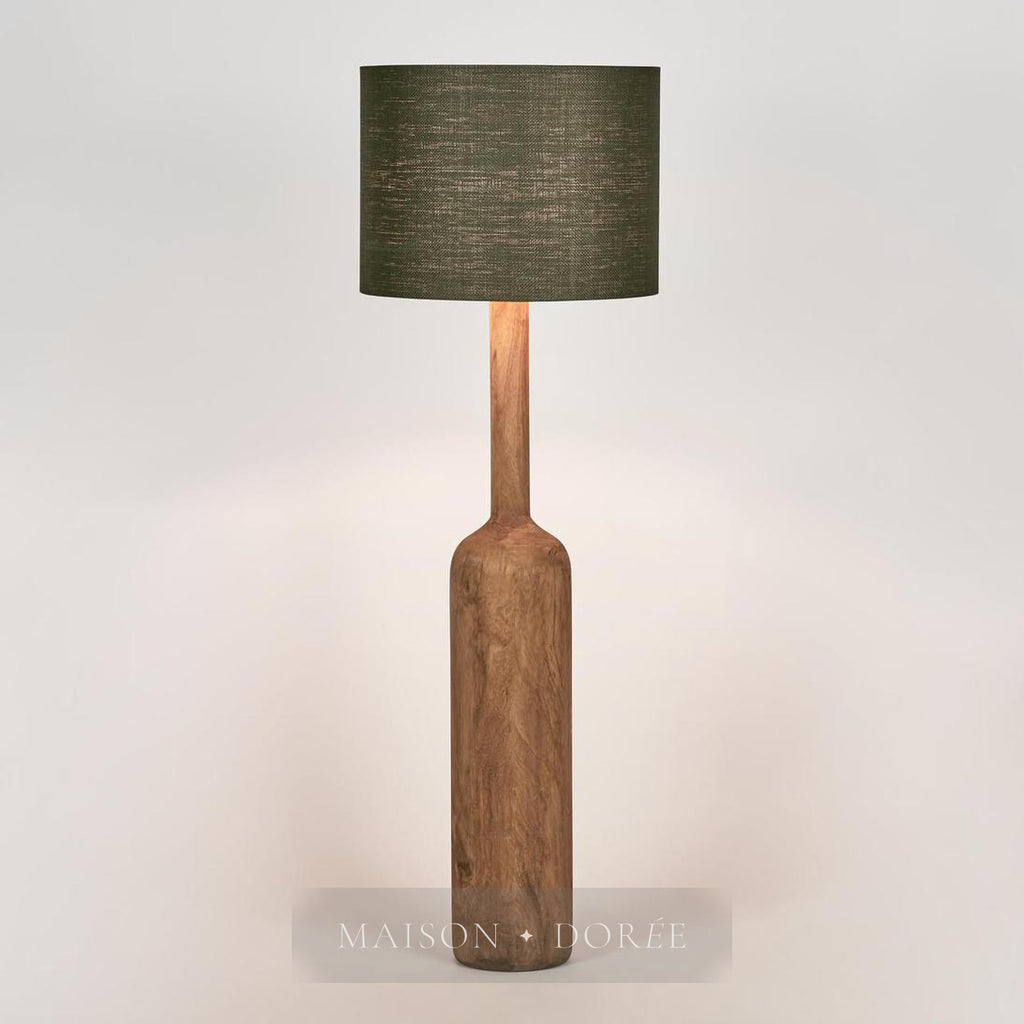 Flask Wood Floor Lamp Saddle Base with Black Shade — Black