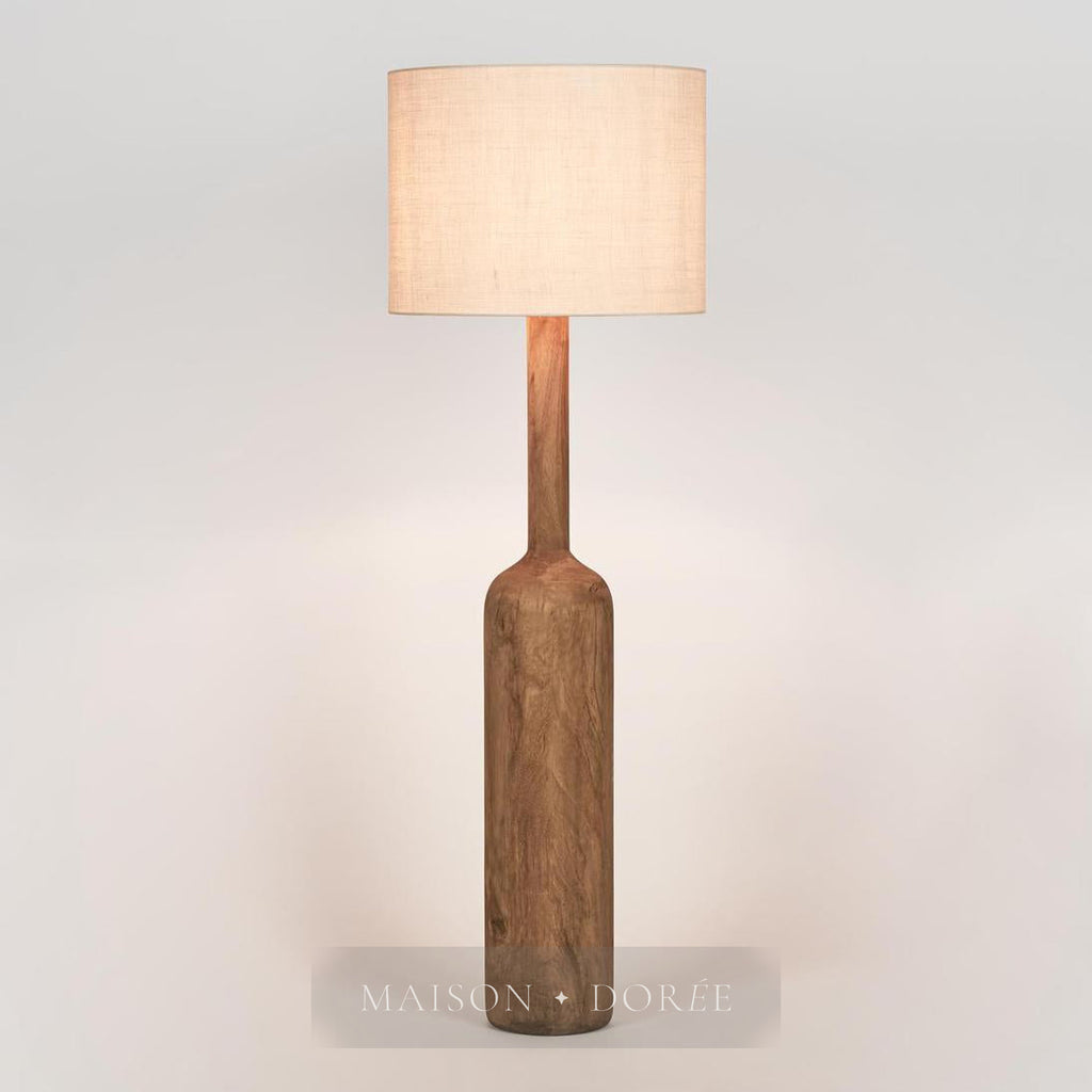 Flask Wood Floor Lamp Base Saddle with Natural Shade — Natural