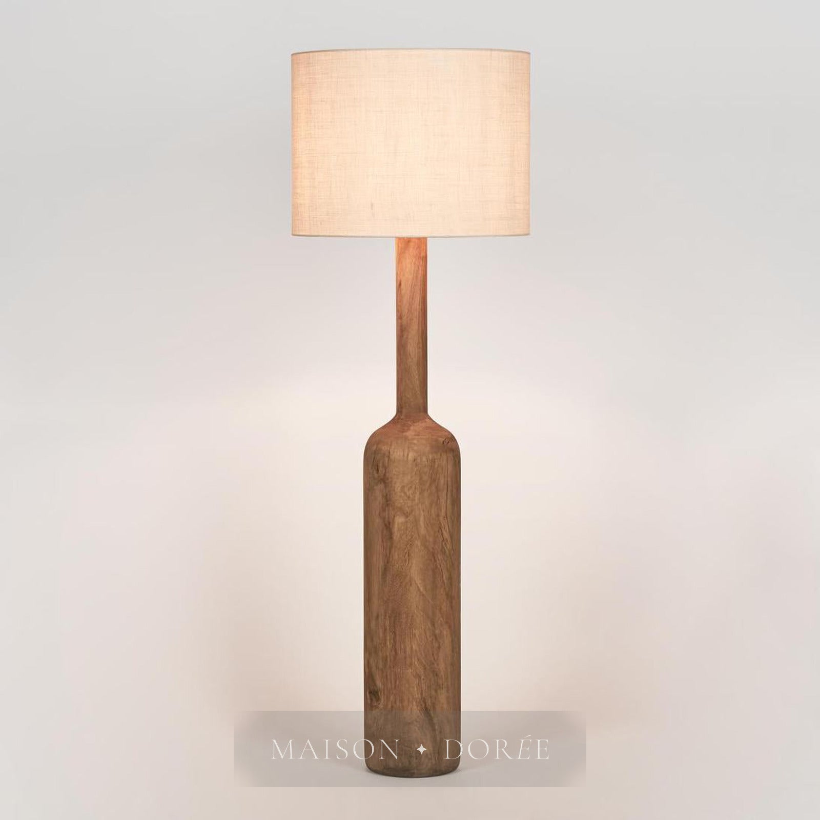 Flask Wood Floor Lamp Base Saddle with Natural Shade — Natural