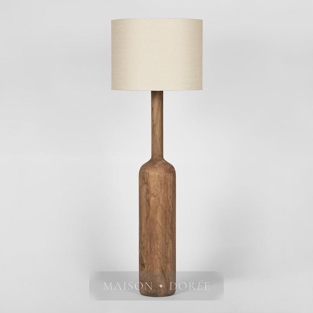 Flask Wood Floor Lamp Base Saddle with Natural Shade