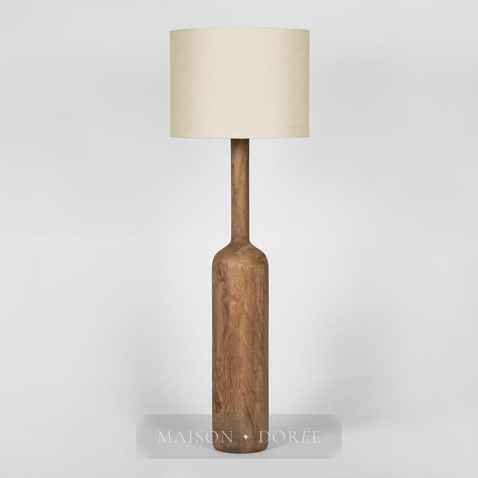 Flask Wood Floor Lamp Base Saddle with Natural Shade