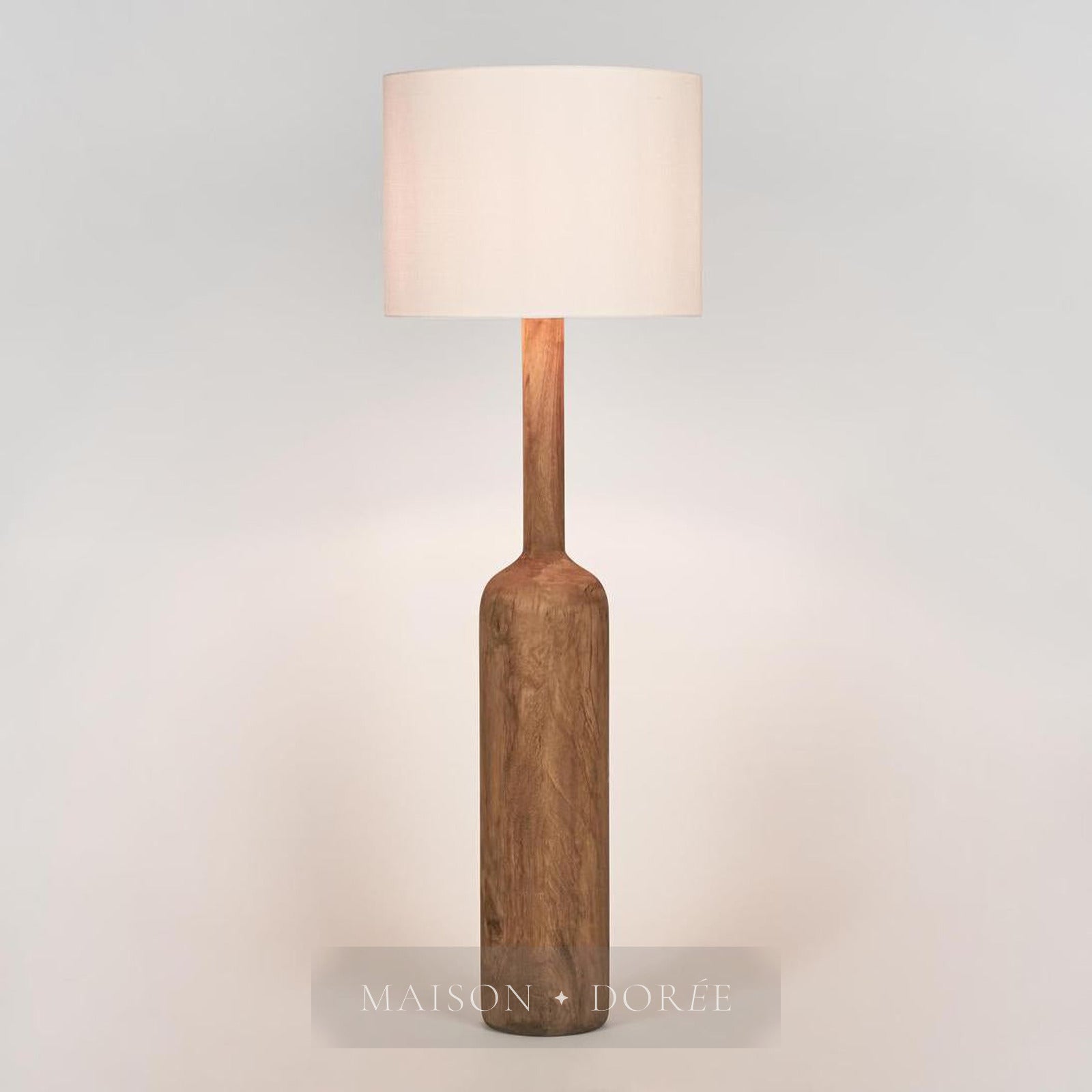 Flask Wood Floor Lamp Saddle Base with White Shade — White