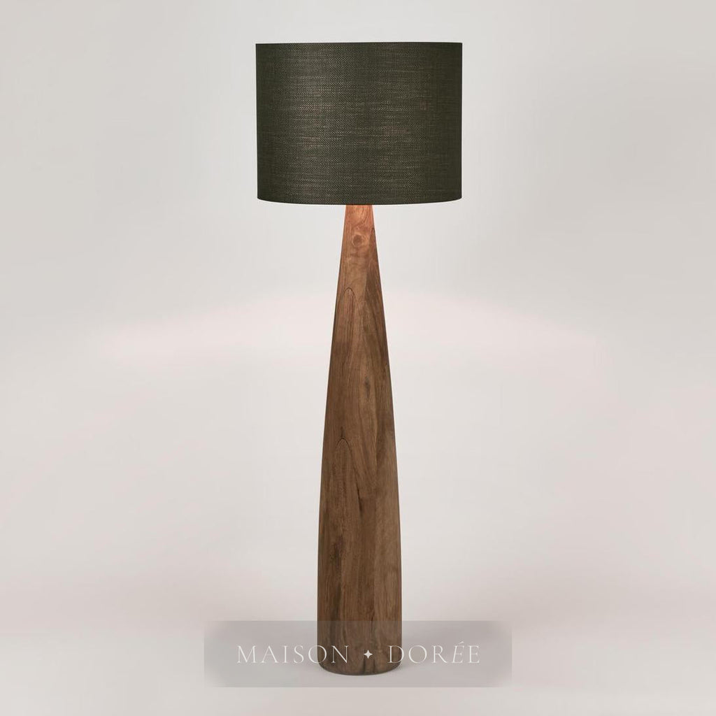 Samson Wood Floor Lamp Saddle Base with Black Shade — Black