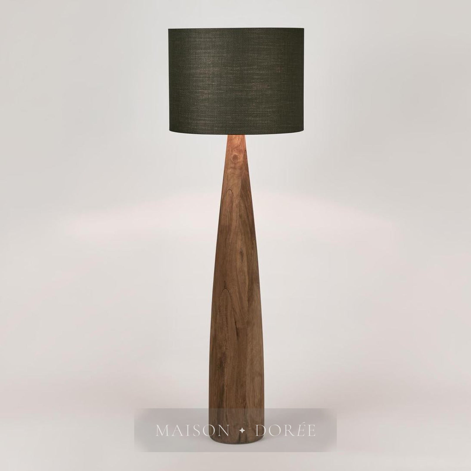 Samson Wood Floor Lamp Saddle Base with Black Shade — Black