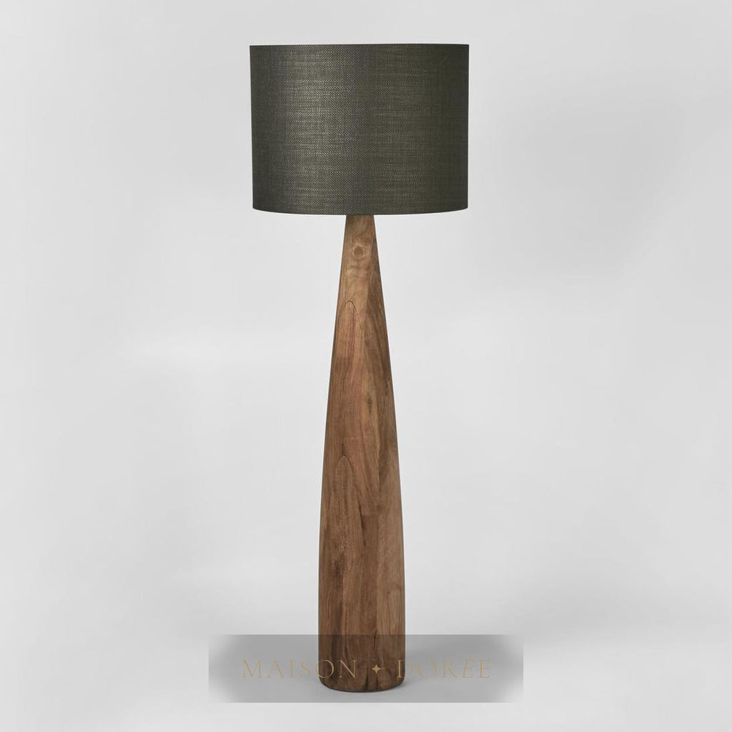 Samson Wood Floor Lamp Saddle Base with Black Shade