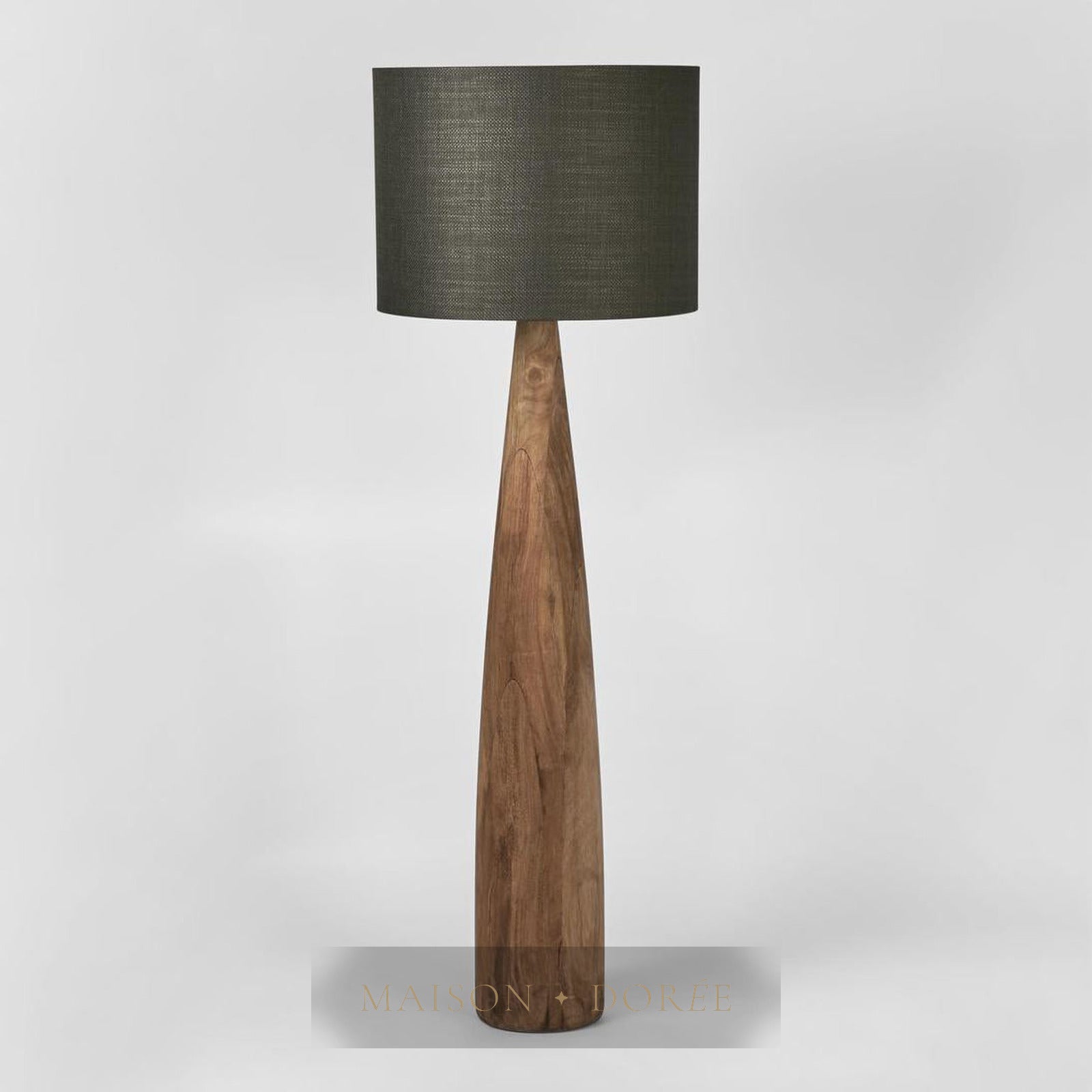 Samson Wood Floor Lamp Saddle Base with Black Shade