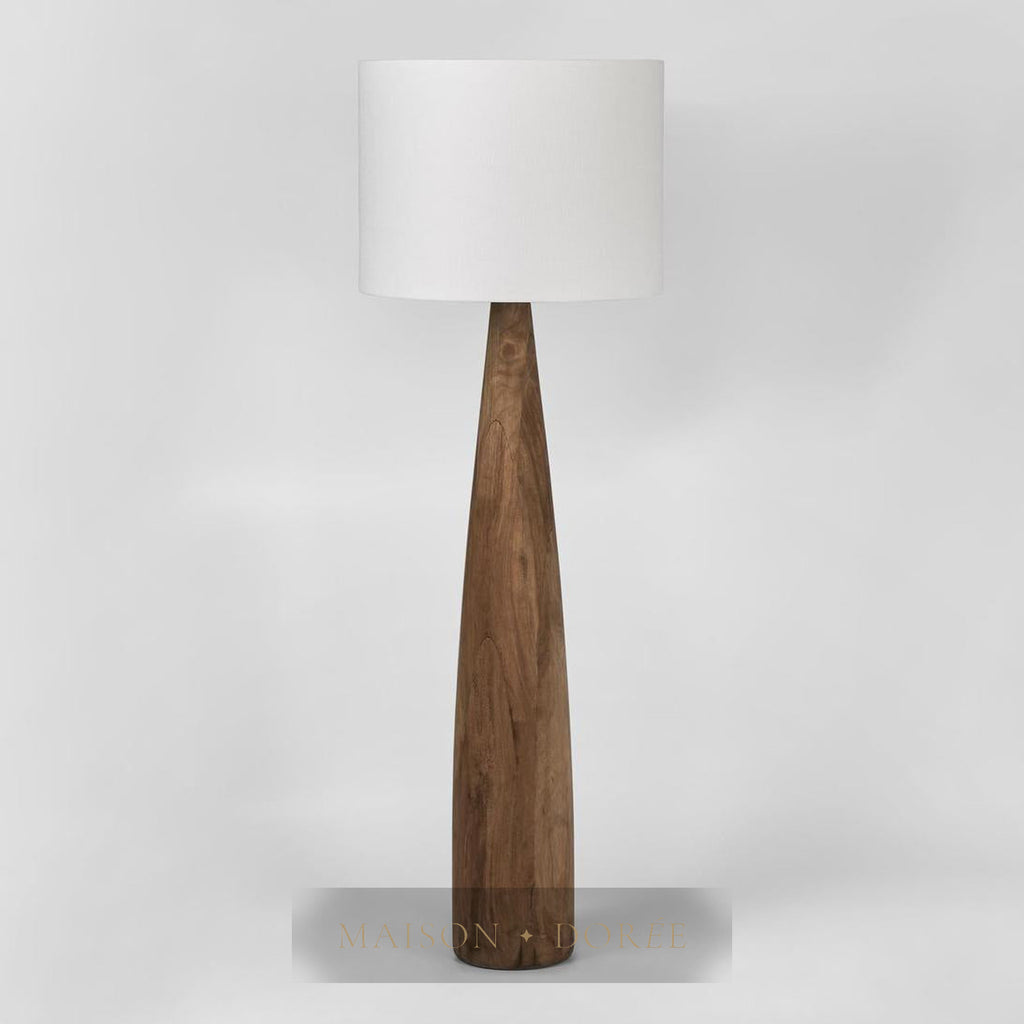 Samson Wood Floor Lamp Saddle Base with White Shade — White