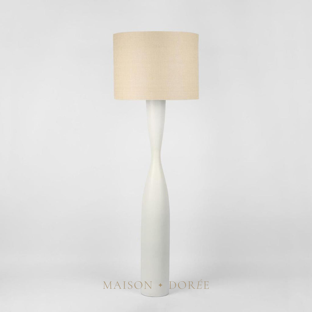 Callum Floor Lamp Base White with Natural Shade — White