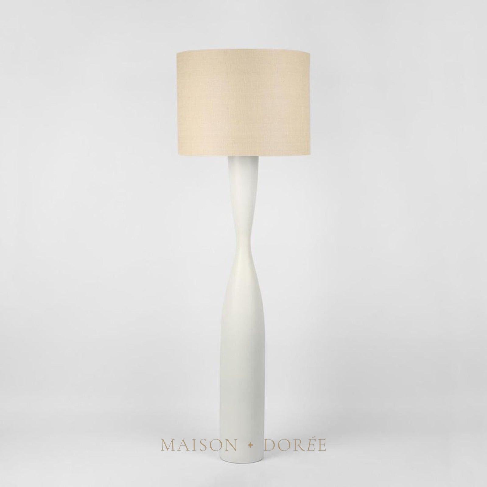 Callum Floor Lamp Base White with Natural Shade — White