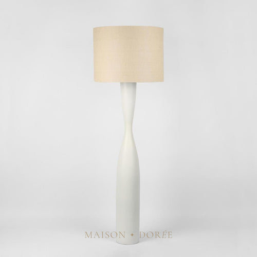 Callum Floor Lamp Base White with Natural Shade — White