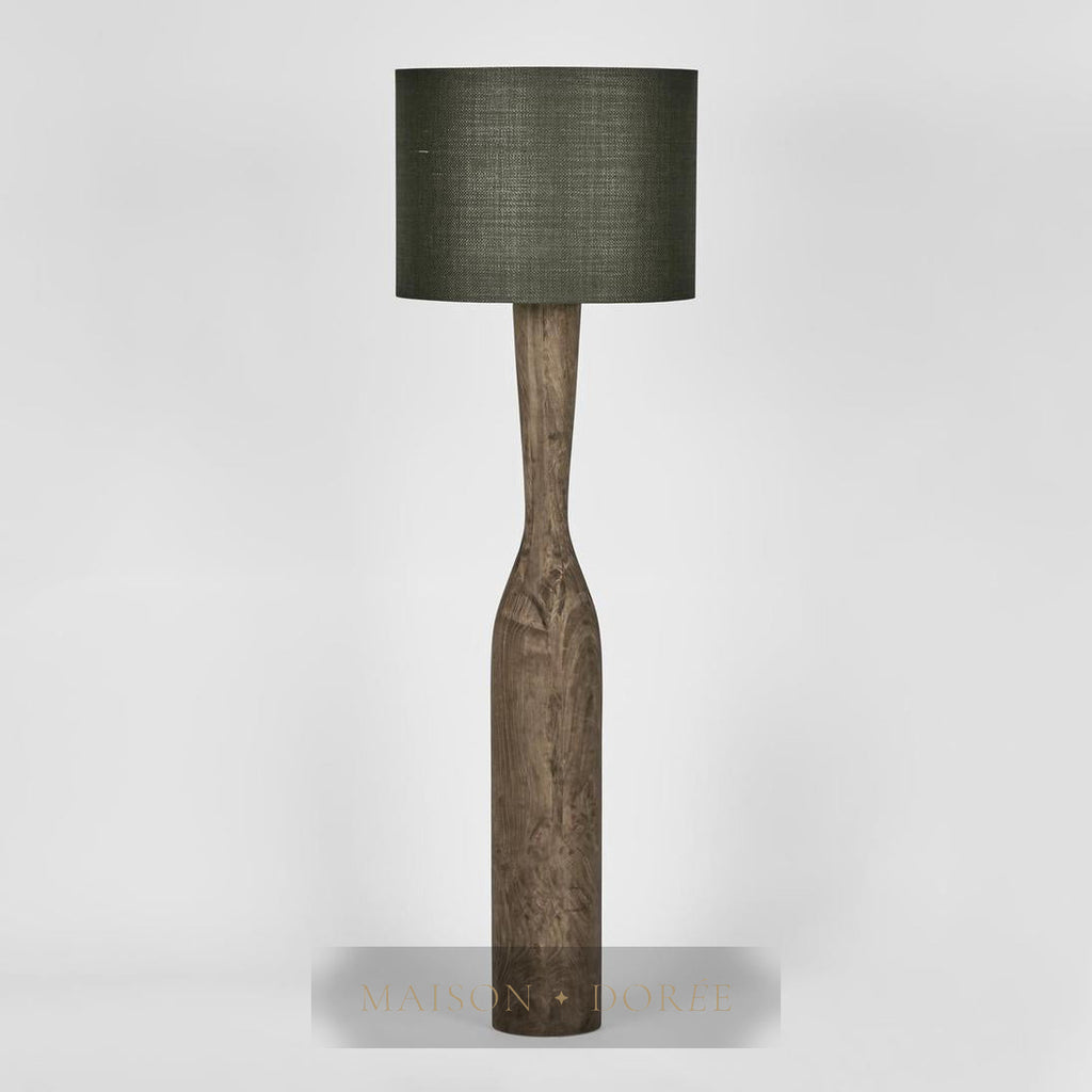 Callum Timber Floor Lamp Base With Black Shade — Black