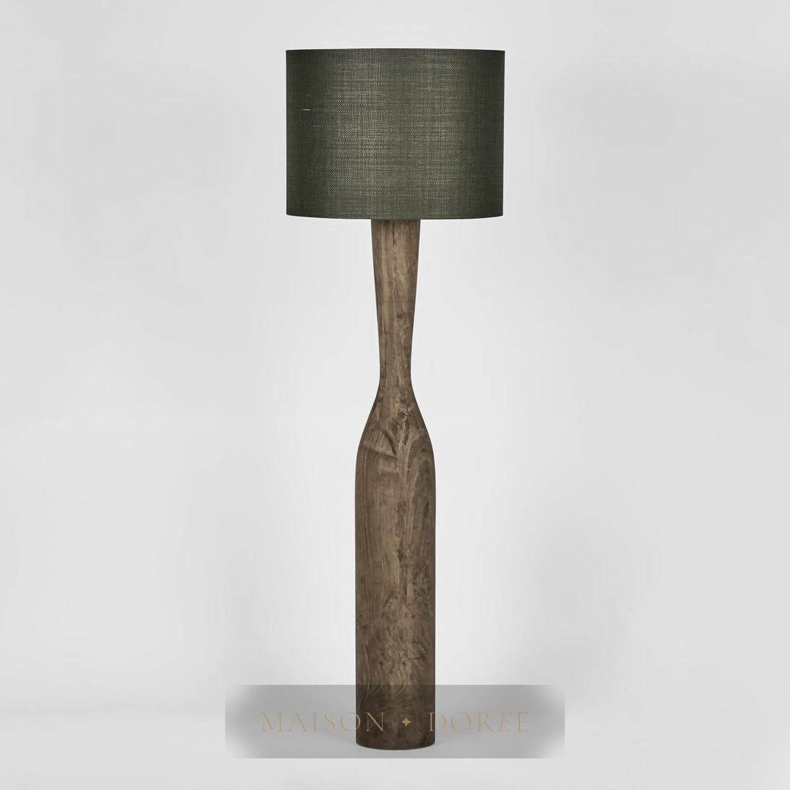 Callum Timber Floor Lamp Base With Black Shade — Black