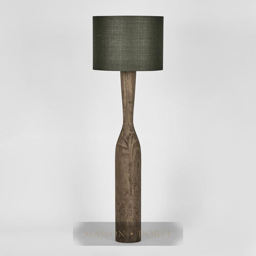 Callum Timber Floor Lamp Base With Black Shade — Black