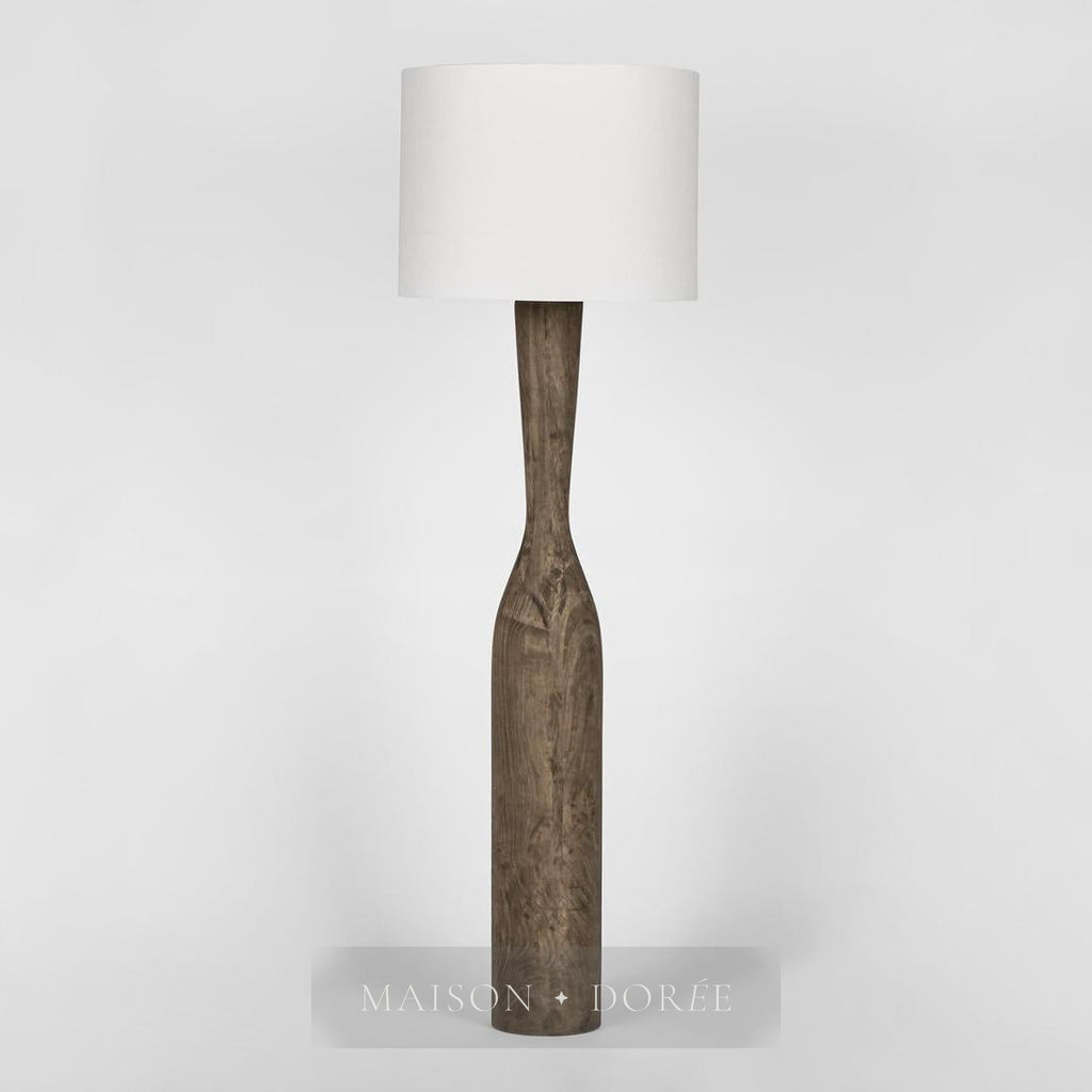 Callum Timber Floor Lamp Base With White Shade — White
