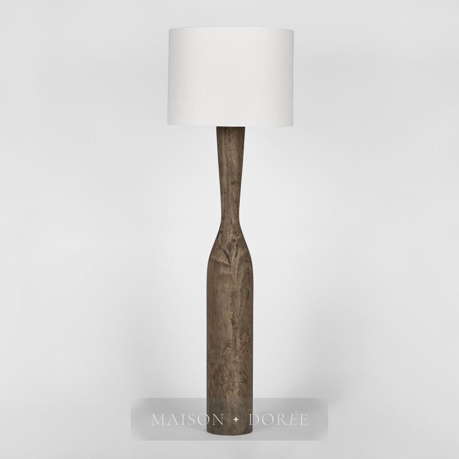 Callum Timber Floor Lamp Base With White Shade — White