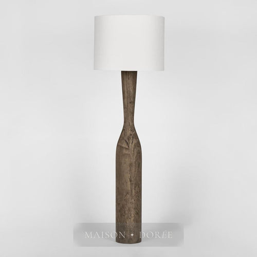 Callum Timber Floor Lamp Base With White Shade — White