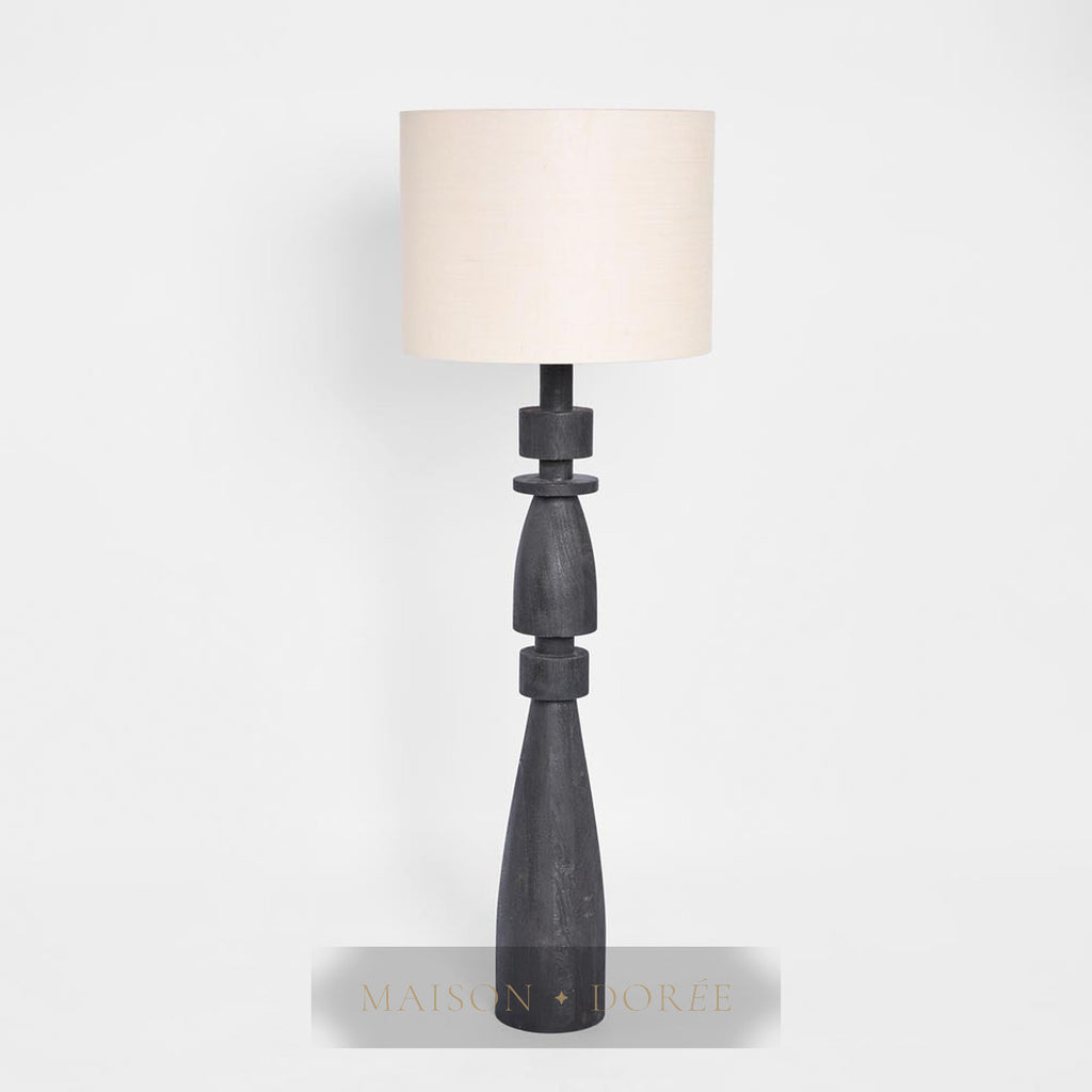 Magnus Wood Floor Lamp Black Base with Natural Shade — Black