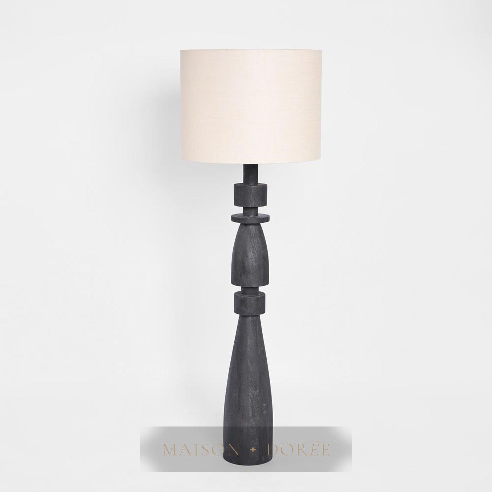 Magnus Wood Floor Lamp Black Base with Natural Shade — Black
