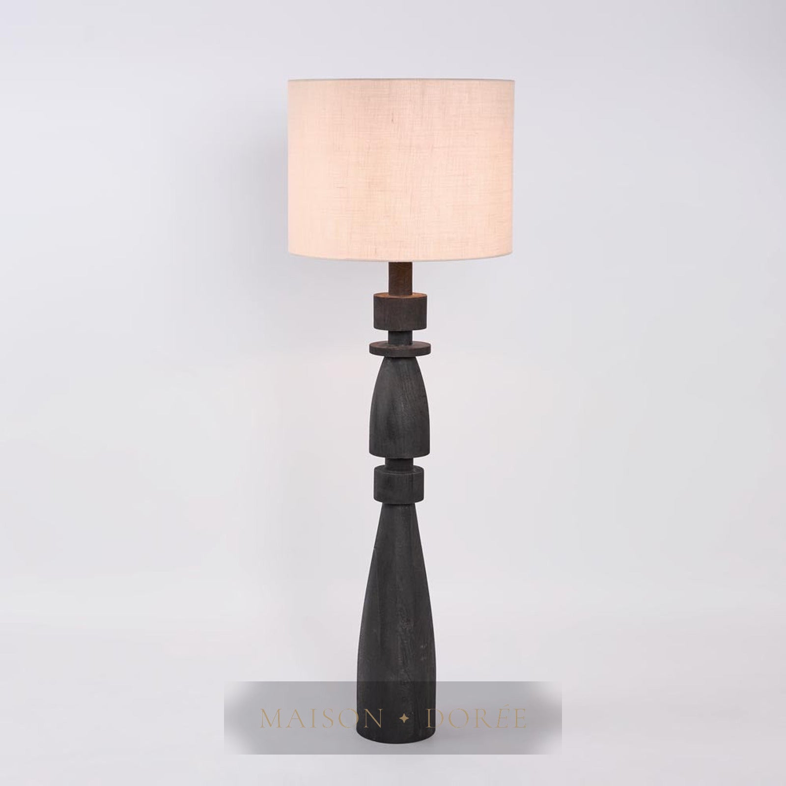 Magnus Wood Floor Lamp Black Base with Natural Shade