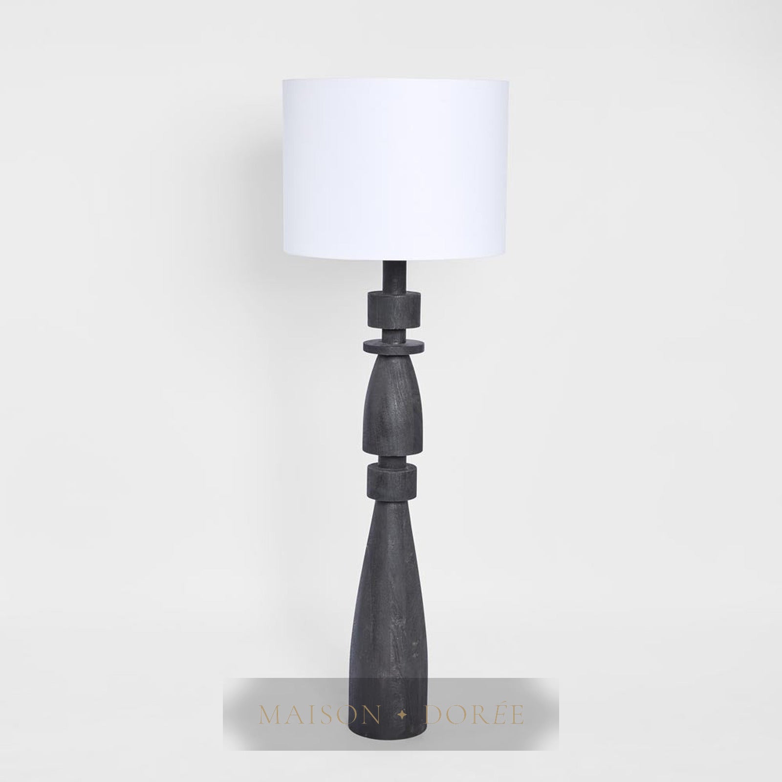 Magnus Wood Floor Lamp Black Base with White Shade — Black