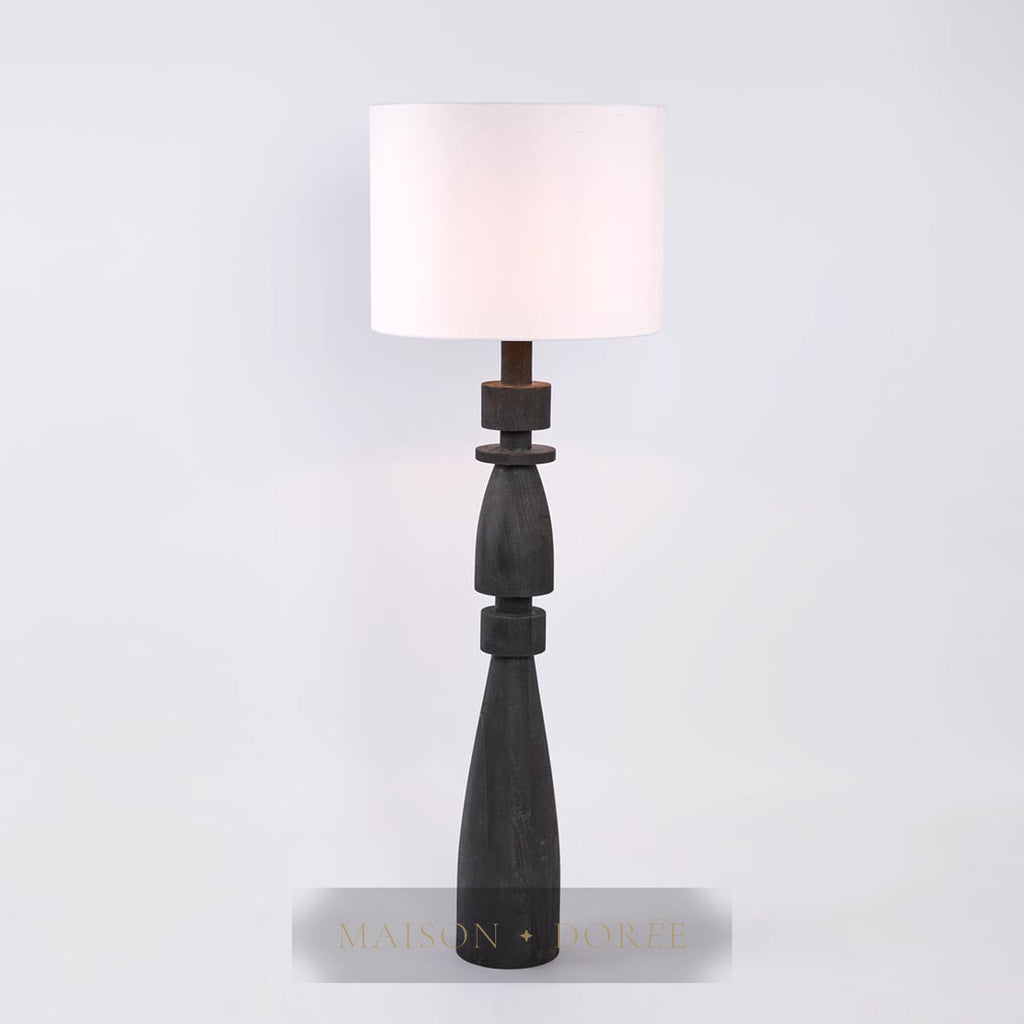 Magnus Wood Floor Lamp Black Base with White Shade