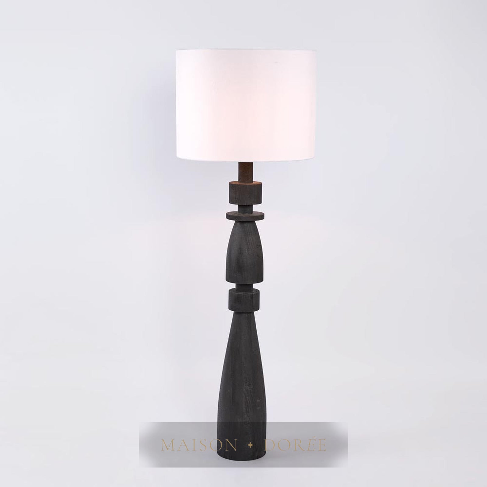 Magnus Wood Floor Lamp Black Base with White Shade