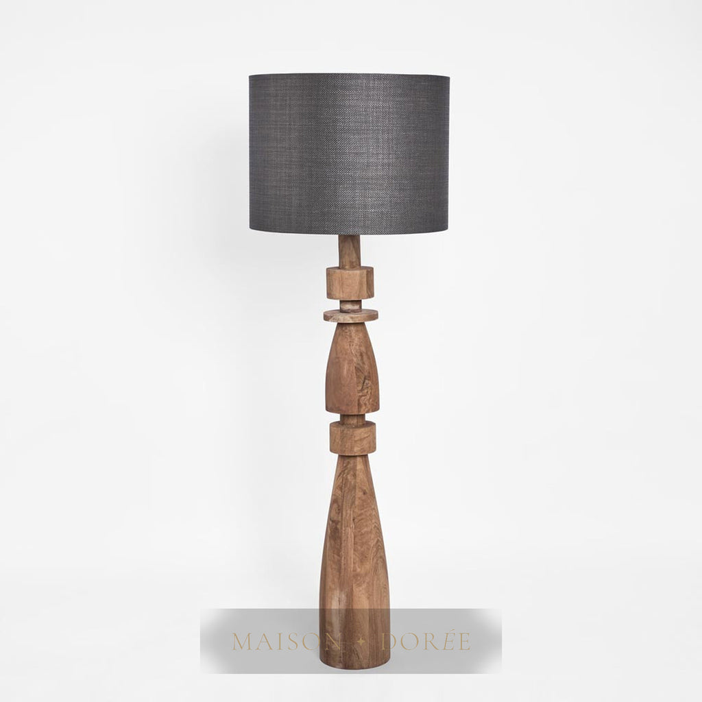Magnus Wood Floor Lamp Saddle Base with Black Shade — Black