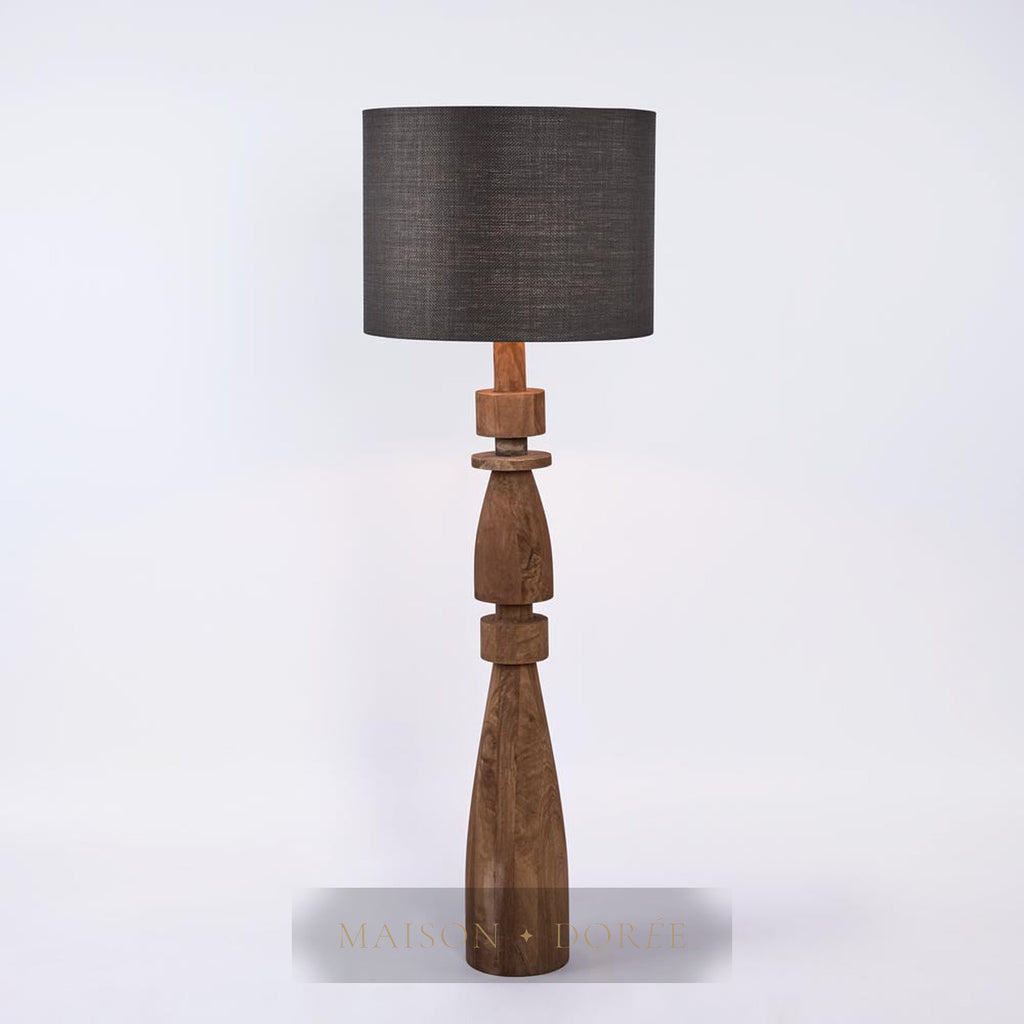 Magnus Wood Floor Lamp Saddle Base with Black Shade