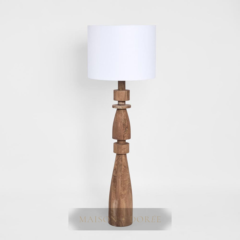 Magnus Wood Floor Lamp Saddle Base with White Shade — White