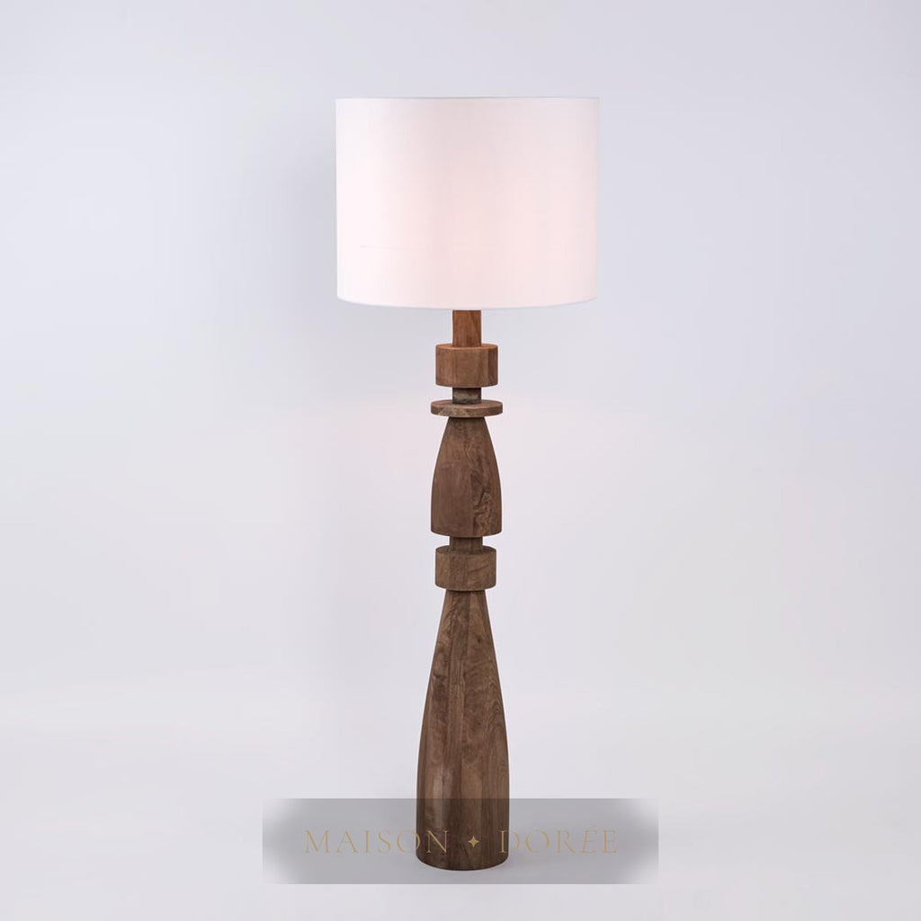 Magnus Wood Floor Lamp Saddle Base with White Shade