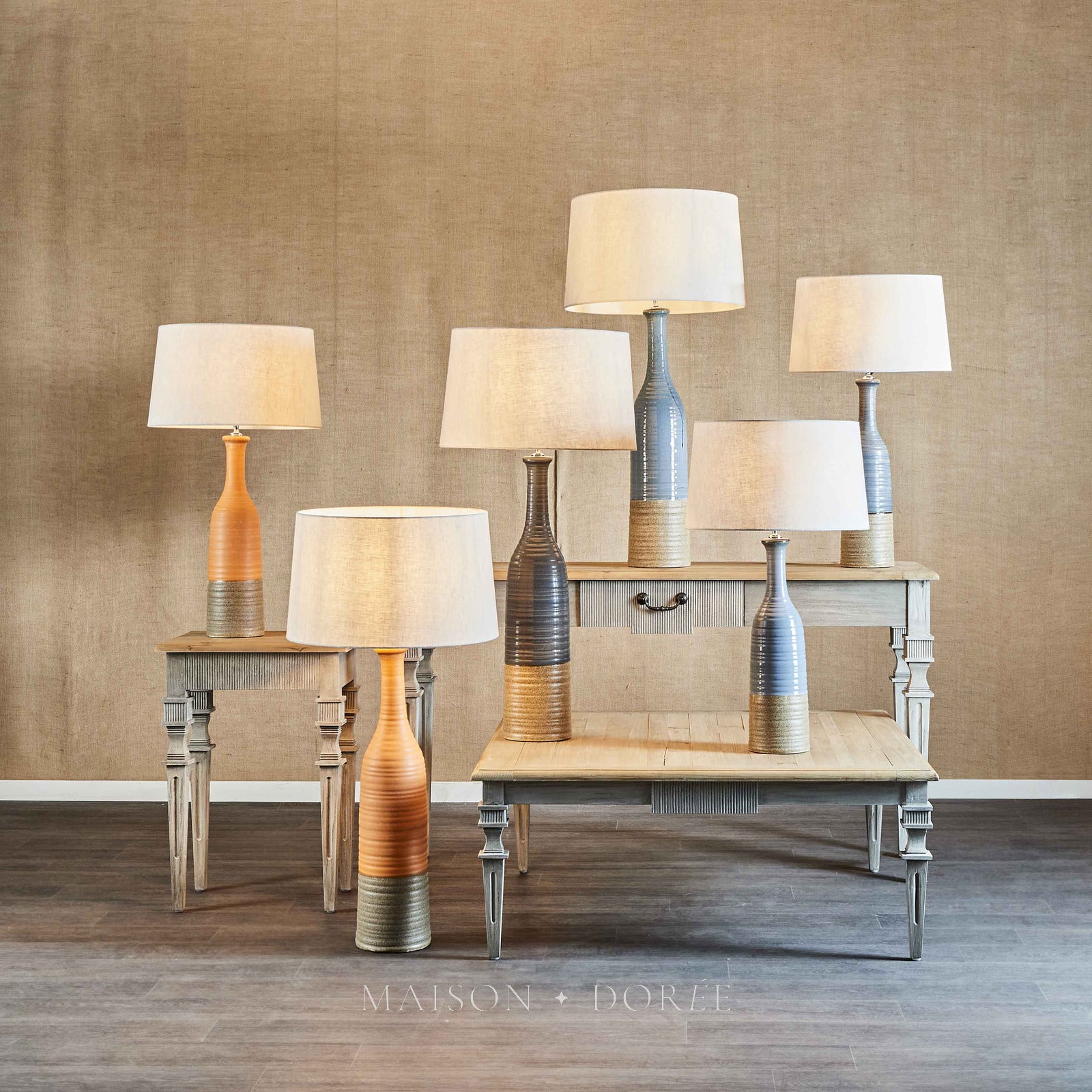 Potters Large - Grey/Brown - Tall Thin Glazed Ceramic Table Lamp