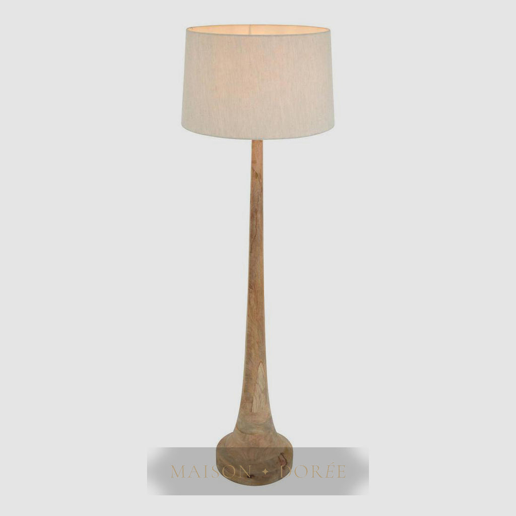 Lancia Large - Light Natural - Turned Wood Slender Floor Lamp — Natural