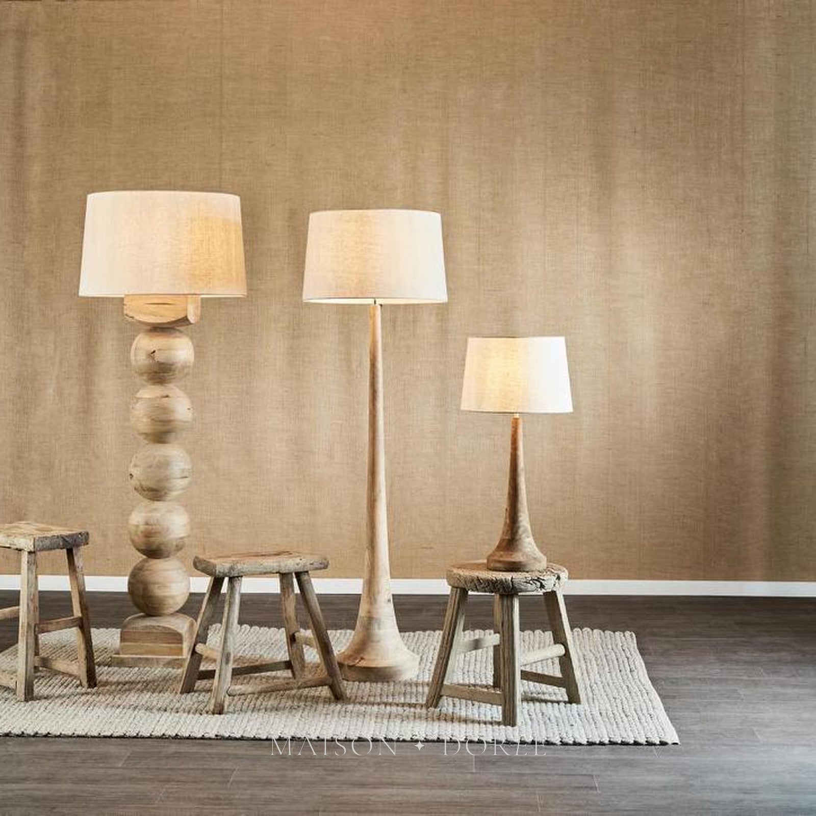 Lancia Large - Light Natural - Turned Wood Slender Floor Lamp