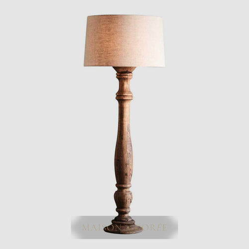 Candela Large - Dark Natural - Turned Wood Candlestick Floor Lamp