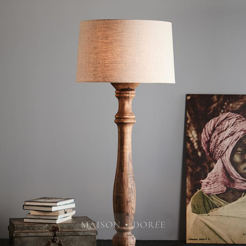 Candela Large - Dark Natural - Turned Wood Candlestick Floor Lamp