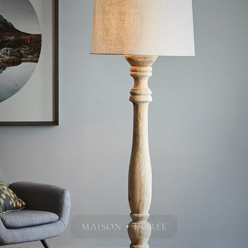 Candela Large - Natural - Turned Wood Candlestick Floor Lamp
