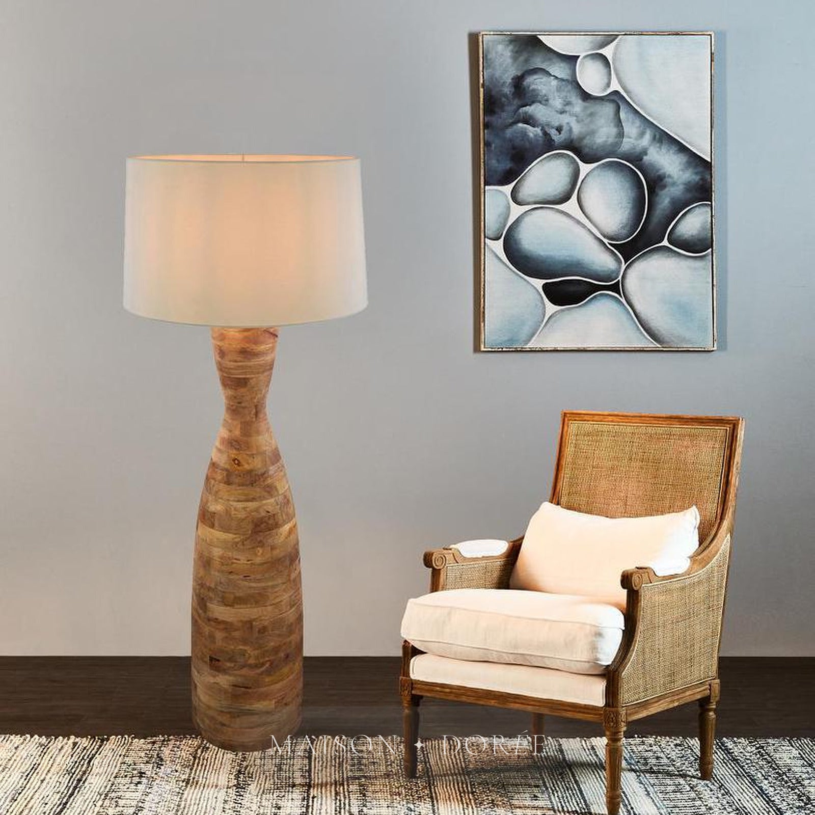 Esraj Turned Wood Floor Lamp Natural